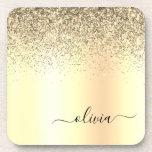 Gold Glitter Girly Luxury Modern Monogram Name Coaster<br><div class="desc">Gold Faux Foil Metallic Sparkle Glitter Brushed Metal Monogram Name Paper Coasters. This makes the perfect graduation,  birthday,  wedding,  bridal shower,  anniversary,  baby shower or bachelorette party gift for someone that loves glam luxury and chic styles.</div>