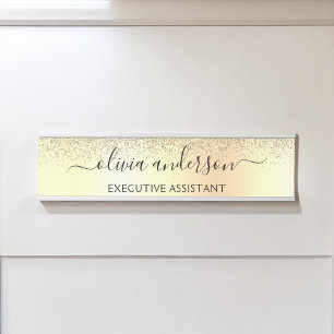 Gold Glitter Girly Luxury Modern Monogram Name Door Sign