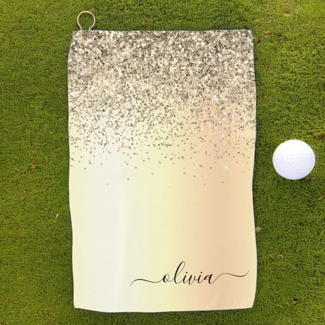 Gold Glitter Girly Luxury Modern Monogram Name Golf Towel (Creator Uploaded)