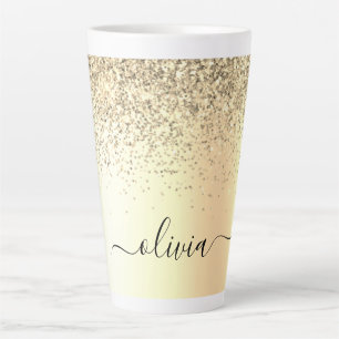 Gold Glitter Girly Luxury Modern Monogram Name Latte Mug