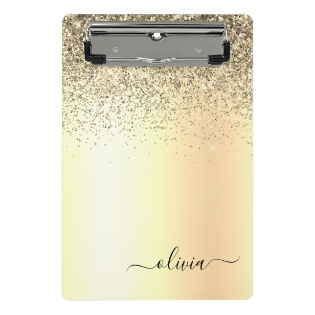 Gold Glitter Girly Luxury Modern Monogram Name Mini Clipboard (Front)