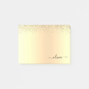 Gold Glitter Girly Luxury Modern Monogram Name Post-it Notes