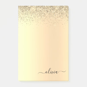 Gold Glitter Girly Luxury Modern Monogram Name Post-it Notes