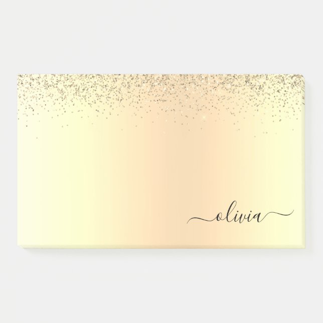 Gold Glitter Girly Luxury Modern Monogram Name Post-it Notes (Front)