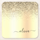 Gold Glitter Girly Luxury Modern Monogram Name Square Paper Coaster<br><div class="desc">Gold Faux Foil Metallic Sparkle Glitter Brushed Metal Monogram Name Paper Coasters. This makes the perfect graduation,  birthday,  wedding,  bridal shower,  anniversary,  baby shower or bachelorette party gift for someone that loves glam luxury and chic styles.</div>