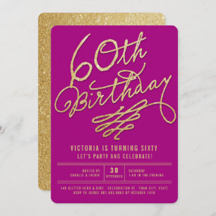 Gold Glitter Glam Adult 60th Birthday Party Invite