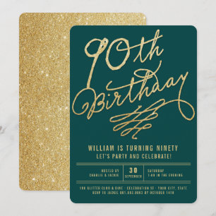 Gold Glitter Glam Adult 90th Birthday Party Invite