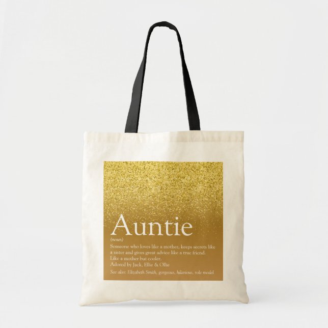 Gold Glitter Glam Best Ever Aunt Auntie Definition Tote Bag (Front)