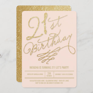 Gold Glitter Glam Blush 21st Birthday Party Invite