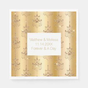 Gold Glitter Glam Chandeliers  Wedding Napkin