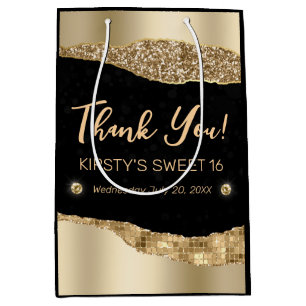 Gold Glitter Glam Edge & Diamonds Sweet 16  Medium Gift Bag
