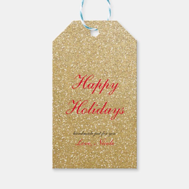 Gold Glitter Glam Holiday Christmas Gift Tag (Front)
