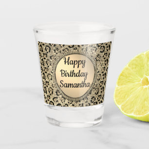 Gold Glitter Glam Leopard Print Personalised Shot Glass