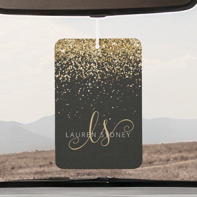 Gold Glitter Glam Monogram Name Car Air Freshener (Creator Uploaded)