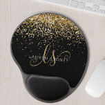 Gold Glitter Glam Monogram Name Gel Mouse Pad<br><div class="desc">Glam Gold Glitter Elegant Monogram Gel Mouse Pad. Easily personalise this trendy chic gel mouse pad design featuring elegant gold sparkling glitter on a black background. The design features your handwritten script monogram with pretty swirls and your name.</div>