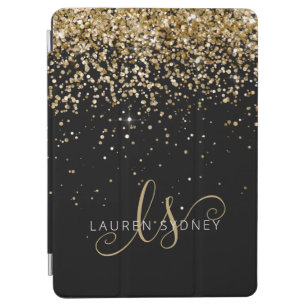 Gold Glitter Glam Monogram Name iPad Air Cover