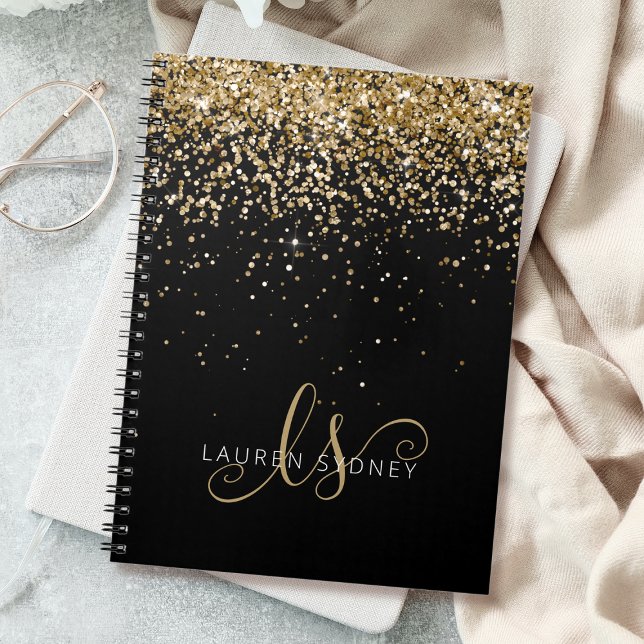 Gold Glitter Glam Monogram Name Notebook (Creator Uploaded)