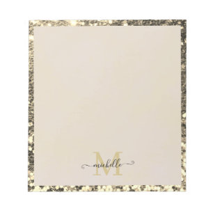 Gold Glitter Glam Monogram Name Notepad