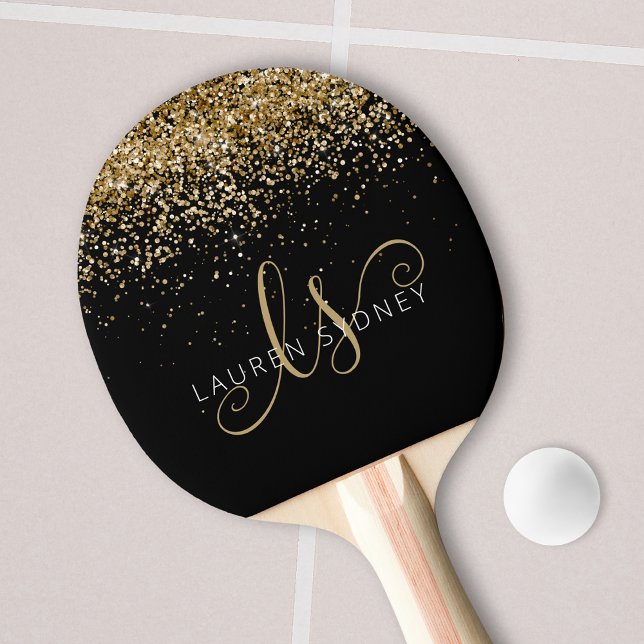 Gold Glitter Glam Monogram Name Ping Pong Paddle (Creator Uploaded)