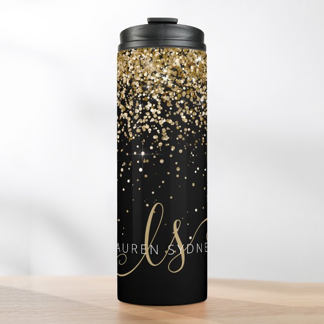 Gold Glitter Glam Monogram Name Thermal Tumbler (Creator Uploaded)