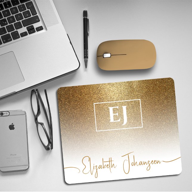 Gold Glitter Glam monogrammed elegant sparkle Mouse Pad (Creator Uploaded)