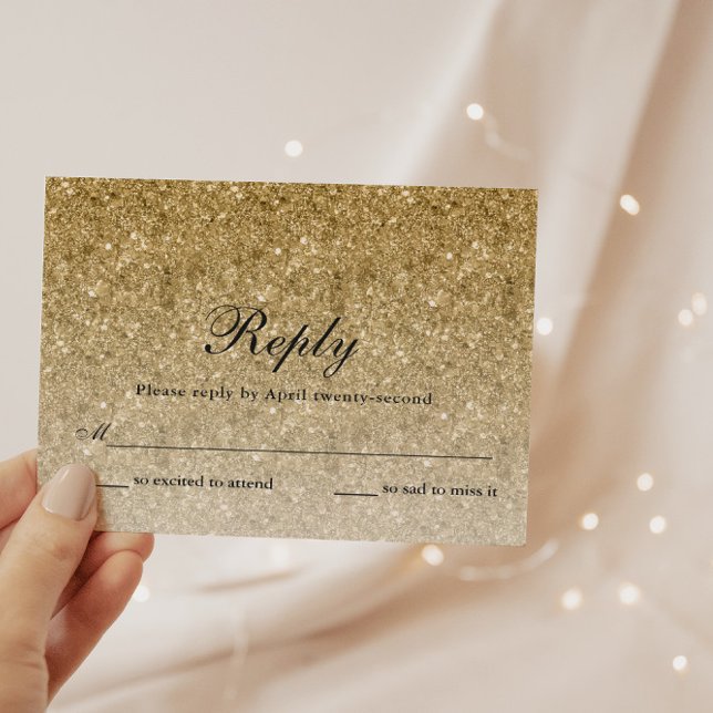 Gold Glitter Glam Personalised Reply Card (Creator Uploaded)