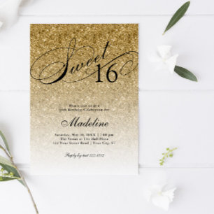 Gold Glitter Glam Sweet 16 Invitation