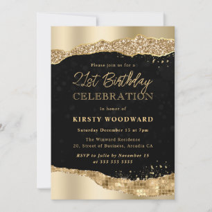 Gold Glitter Glam Tears Edges 21st Birthday Invitation