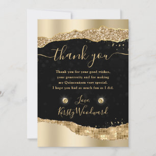 Gold Glitter Glam Tears Edges Quinceanera Thank You Card