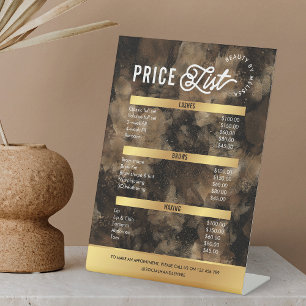 Gold Glitter Glam Watercolor Salon Services Menu Pedestal Sign