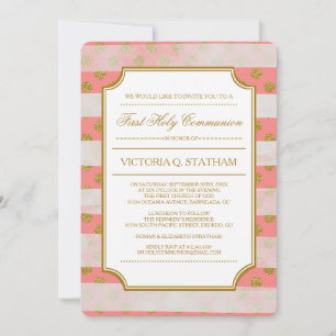 Gold Glitter Glamour First Holy Communion Invites