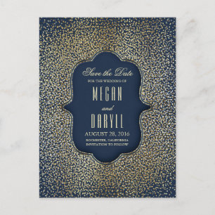 Gold Glitter Glamour Navy Vintage Save the Date Announcement Postcard