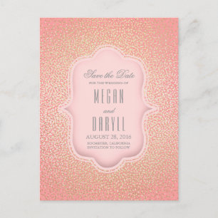 Gold Glitter Glamour Vintage Pink Save the Date Announcement Postcard