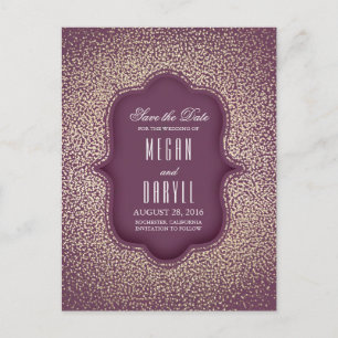 Gold Glitter Glamour Vintage Plum Save the Date Announcement Postcard