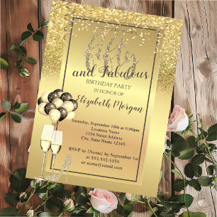 Gold Glitter Glass,Balloons 50th Birthday Party Invitation