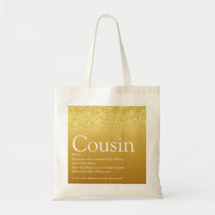 Gold Glitter Glitzy Modern Fun Cousin Definition Tote Bag