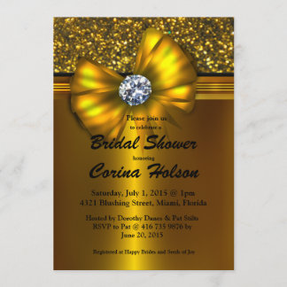 Gold Glitter Gold Bow Bridal Shower Invitations