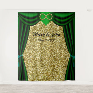 Gold Glitter Gold Infinity Green Curtain Backdrop Tapestry