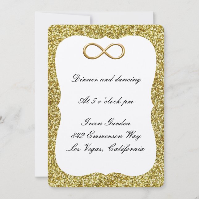 Gold Glitter Gold Infinity Reception Card (Front)