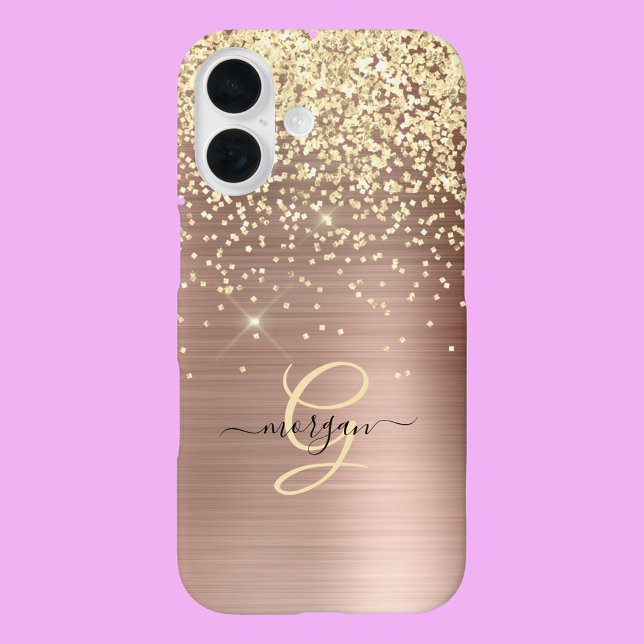 Gold Glitter, Gold Monogram, Black Script Name Case-Mate iPhone Case (Creator Uploaded)
