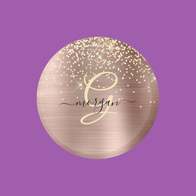 Gold Glitter, Gold Monogram, Black Script Name Magnet (Creator Uploaded)