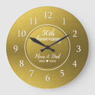 Gold Glitter Golden 50th Wedding Anniversary Large Clock