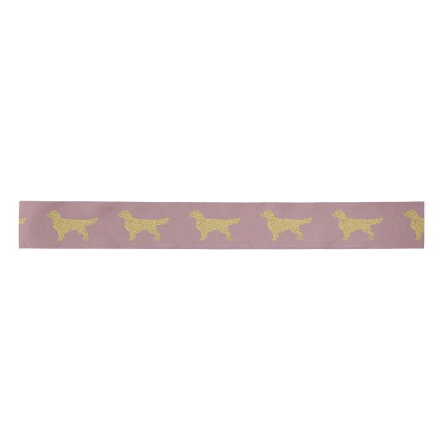 Gold Glitter Golden Retriever pink Satin Ribbon (Front)