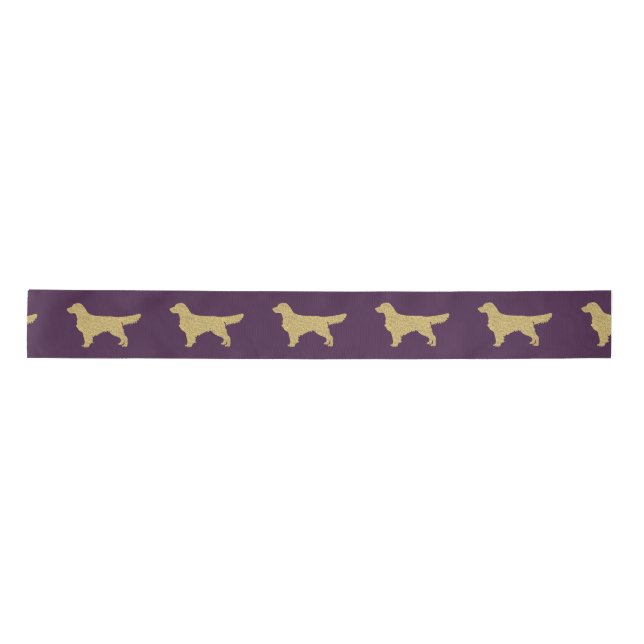 Gold Glitter Golden Retriever purple mauve Satin Ribbon (Front)