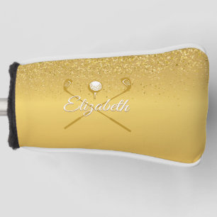 Gold Glitter Golf Ball Classic Script Name Head Cover