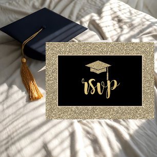 Gold Glitter Grad Cap Graduation Party RSVP Card