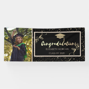 Gold Glitter Graduate Cap,Photo Graduation Banner