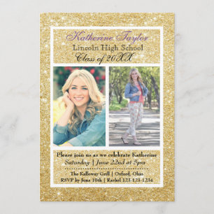 Gold Glitter Graduation Announcement 2 Photos