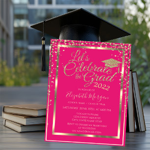 Gold Glitter Graduation Cap Diamonds Graduation    Invitation
