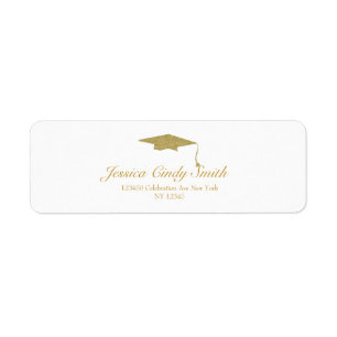 Gold Glitter Graduation Cap Diploma Return Address Label